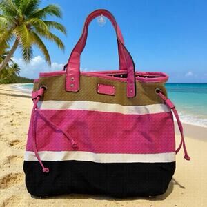 Kate Spade New York Colorful Stripe Multicolor Canvas ToteBag Interior Pocket